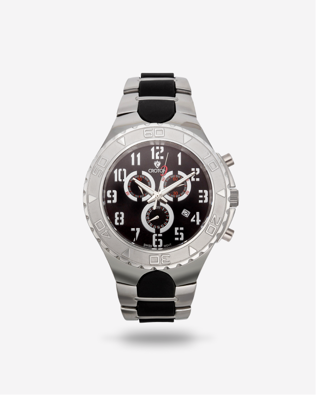 Croton Men's "Super C" Swiss Chronograph with Stainless & Silicon Bracelet