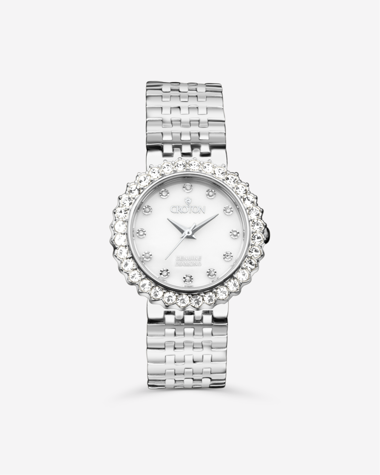 Croton Ladies Silvertone Round Mother of Pearl Dial Watch with Diamond Markers