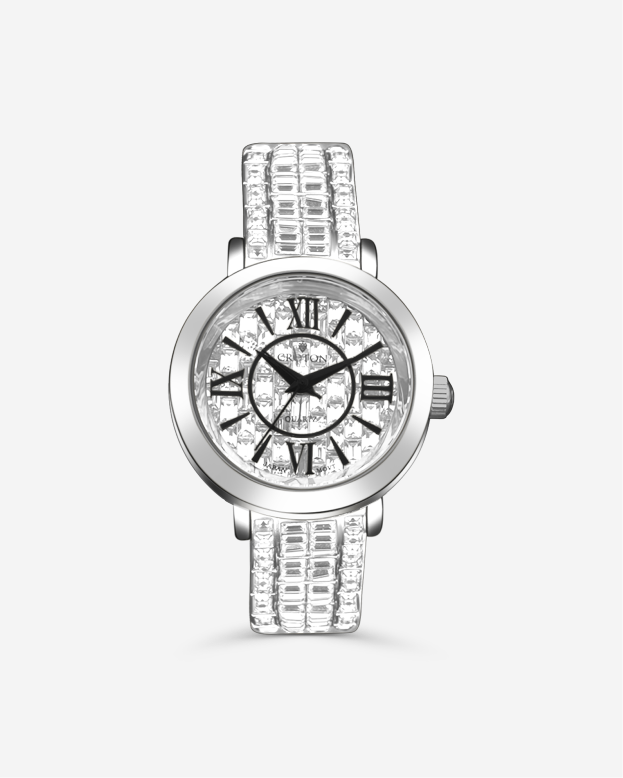 Ladies Silvdertone Quartz Dress Watch with CZ Baguette Dial Bracelet
