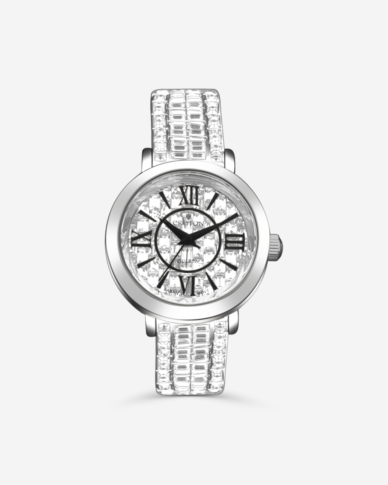 Ladies Silvdertone Quartz Dress Watch with CZ Baguette Dial & Bracelet