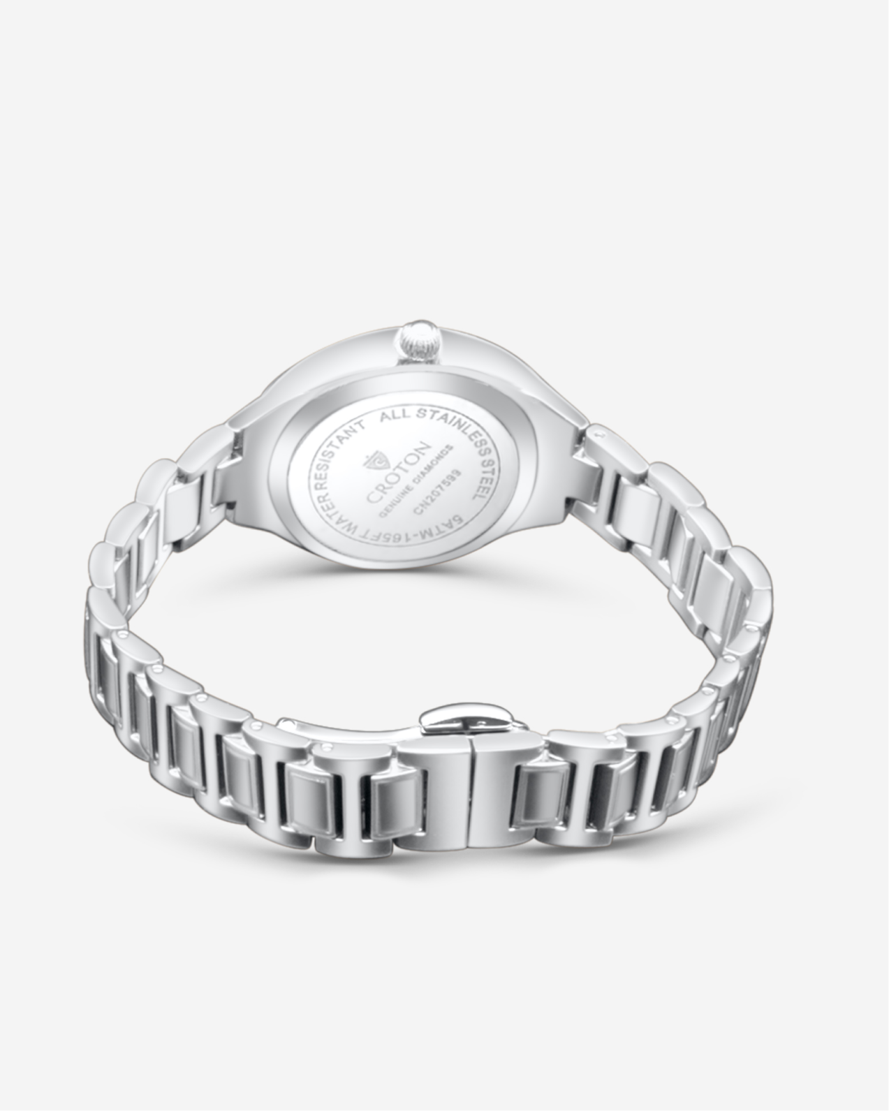 Silvertone Swiss Quartz Watch with White Topaz Bezel & Mosaic Mother of Pearl Dial