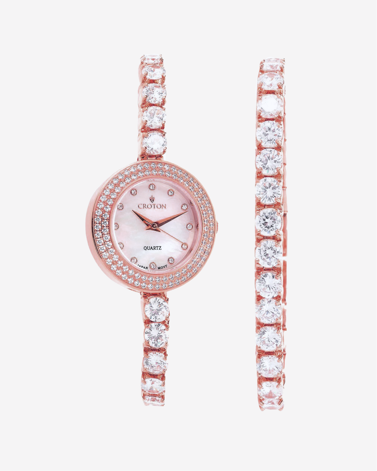 SVELTE - Ladies Rosetone Bolero  CZ Watch and Bracelet set