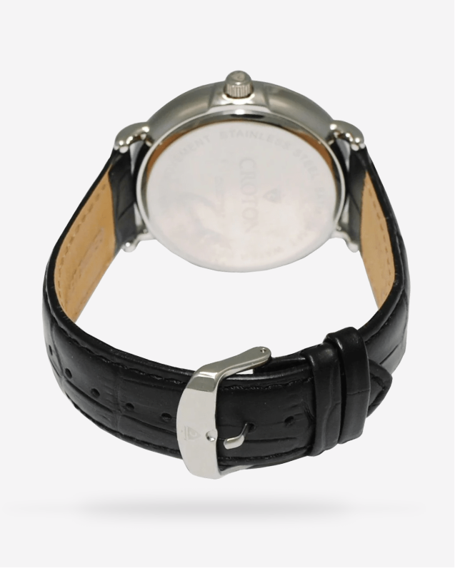 Men's Stainless Steel Quartz Watch with Green Goldstone Glass Dial & Leather Strap