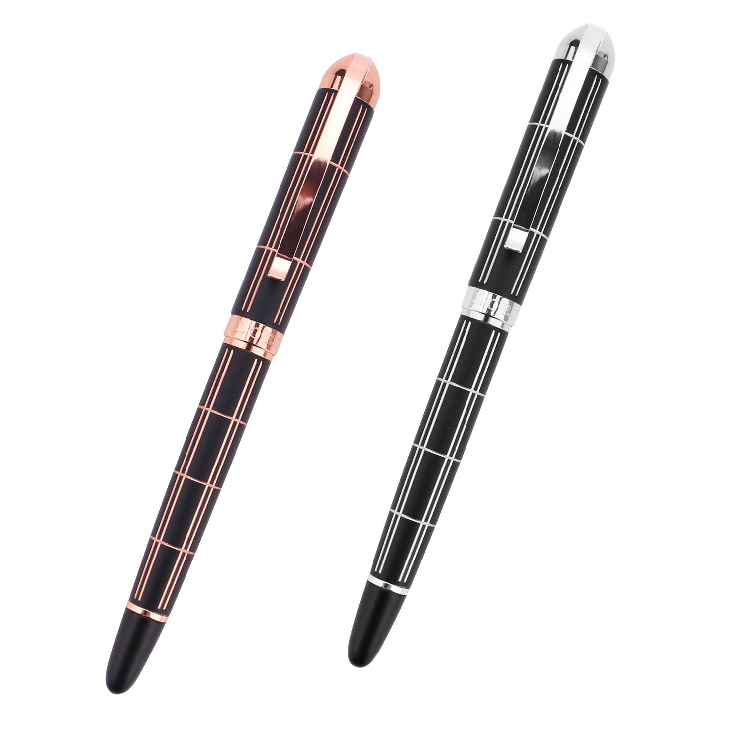 Croton Ballpoint Pen with laser cut grooves in matte black and rose accents - CROTON GROUP