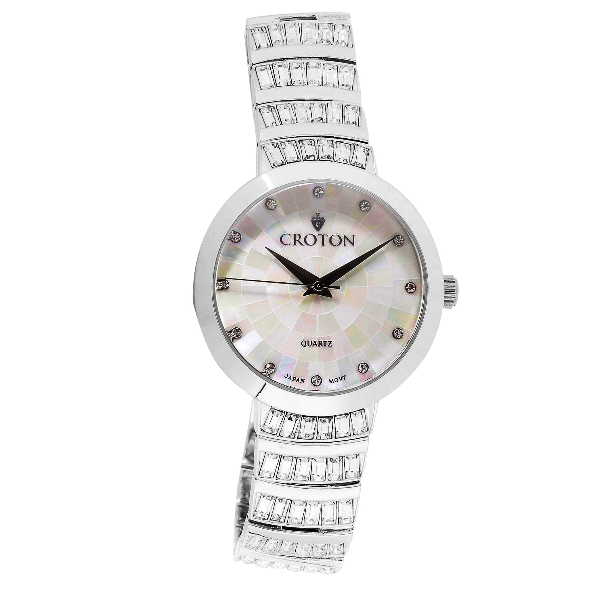Ladies Silvertone Mosaic Mother of Pearl Dial & Crystal Baguette Bracelet