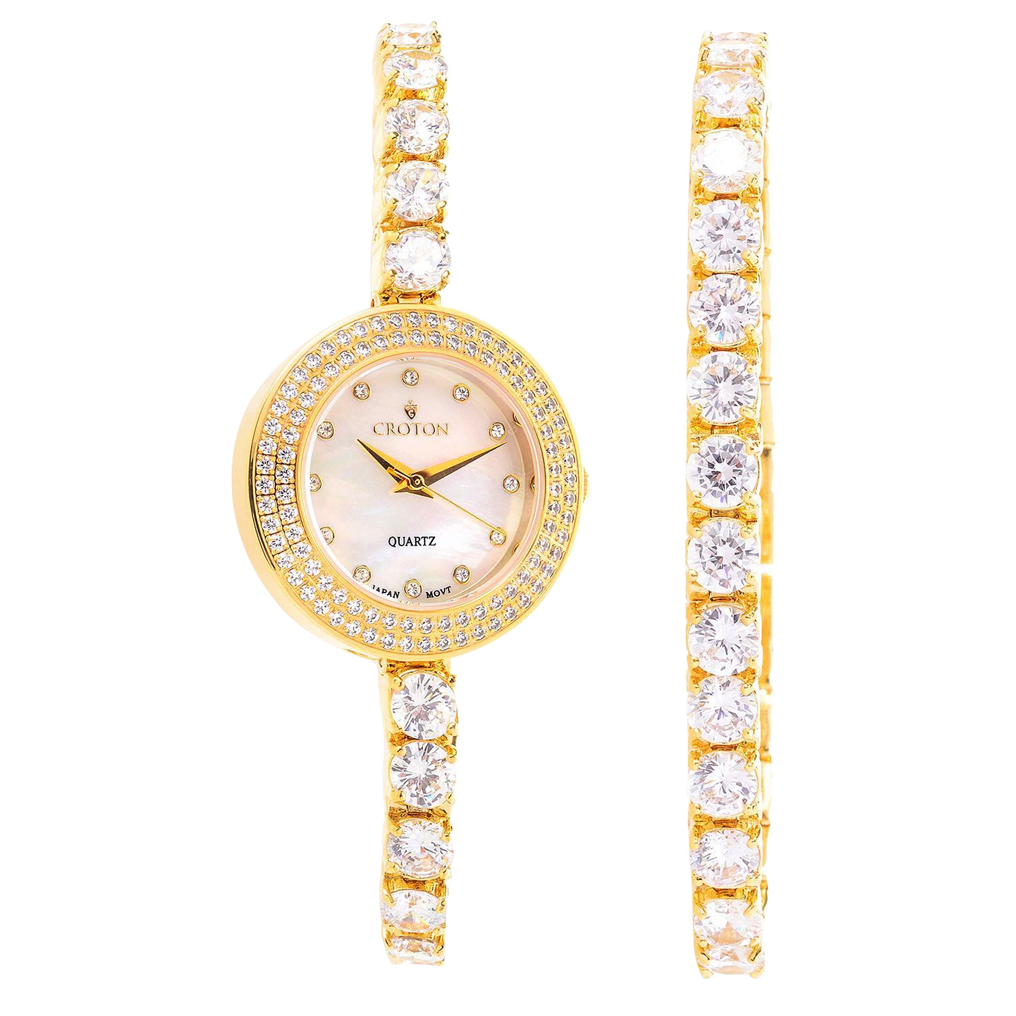 Ladies Goldtone Bolero CZ Watch and Bracelet set
