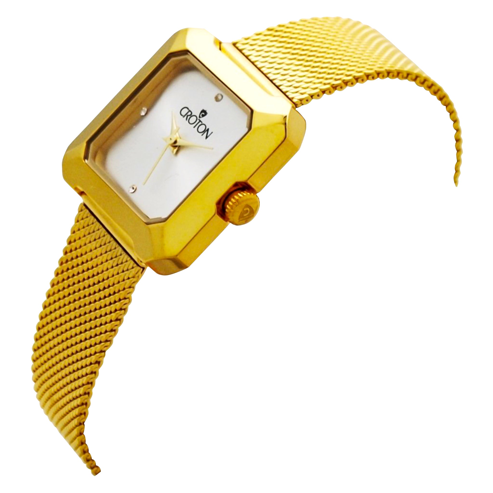 Ladies All Stainless Steel Goldtone Mesh Bracelet Watch with Silver Dial