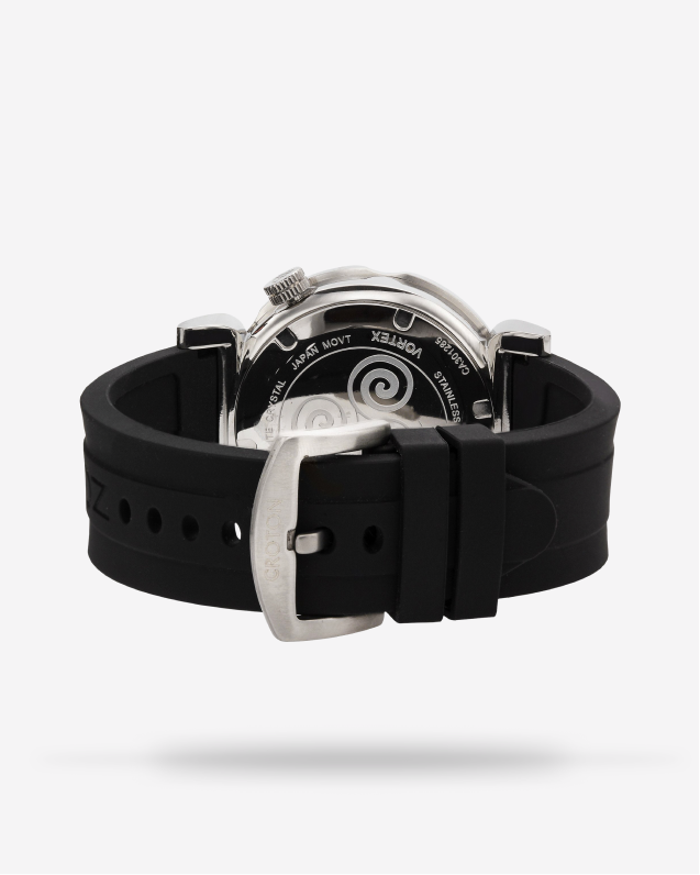 Croton Men's "Vortex" Stainless Quartz Watch with Black Silicon Strap
