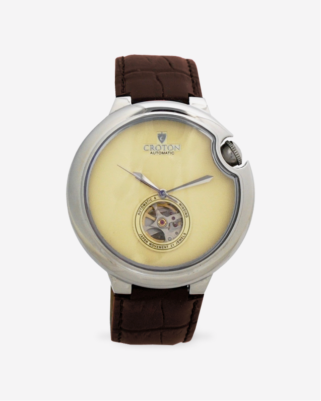 Men's Stainless Steel Automatic with Heartbeat & Ivory Dial & Brown Leather Strap
