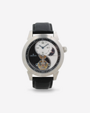 Men's Stainless Automatic with Ying Yang Design and Leather Strap