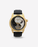 Men's Stainless Automatic with Ying Yang Design and Leather Strap