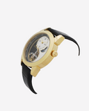 Men's Stainless Automatic with Ying Yang Design and Leather Strap