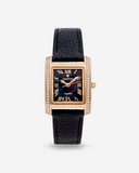 Ladies Swiss Quartz Diamond Rosetone Case Watch with Black Mother of Pearl Dial