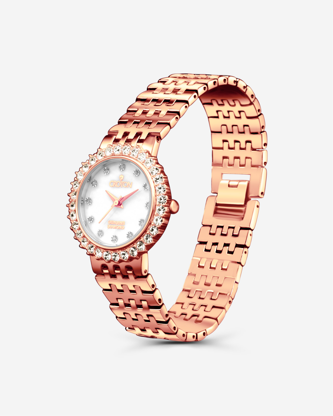 Croton Ladies Rosetone Round Mother of Pearl Dial Watch with Diamond Markers