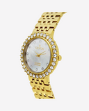 Croton Ladies Goldtone Round Mother of Pearl Dial Watch with Diamond Markers