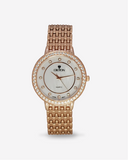 Unisex Rosetone Quartz Watch with Mother of Pearl Dial and Crystal Bezel