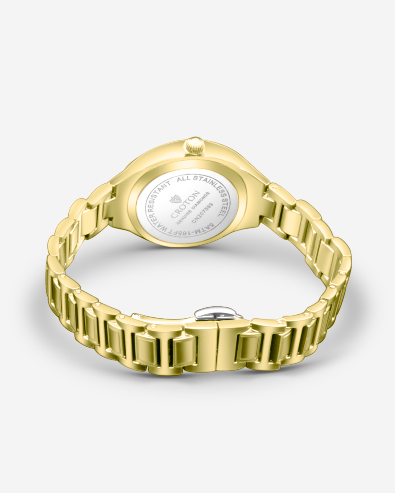 Goldtone Swiss Quartz Watch with White Topaz Bezel Mosaic Mother of Pearl Dial