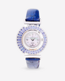 Ladies Ballroom Quartz Reversible Bezel Crystal Accented Colors With Leather Strap