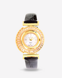 Ladies Ballroom Quartz Reversible Bezel Crystal Accented Colors With Leather Strap