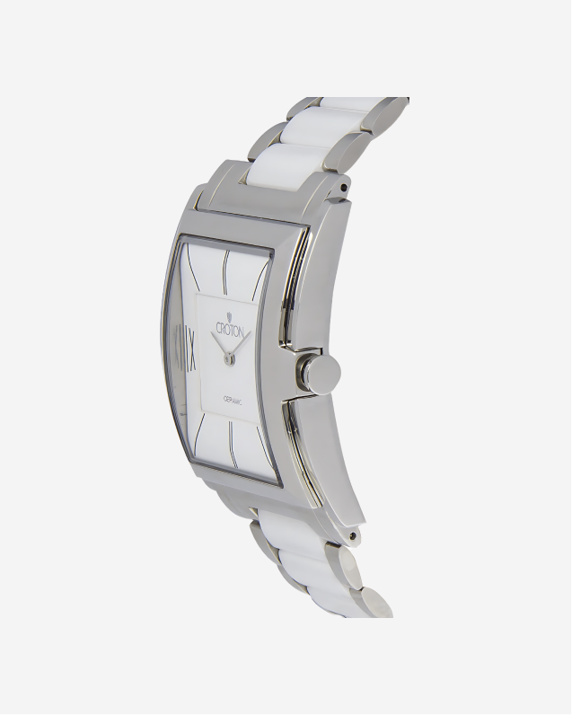 Men's Swiss Quartz White Ceramic & Stainless Steel Rectangular Dress Watch