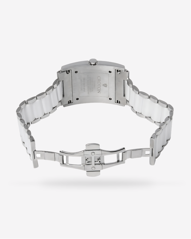 Men's Swiss Quartz White Ceramic & Stainless Steel Rectangular Dress Watch