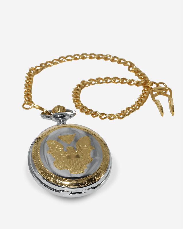 Men's Two Tone Genuine US Lady Liberty Coin Replica Pocket Watch with Chain