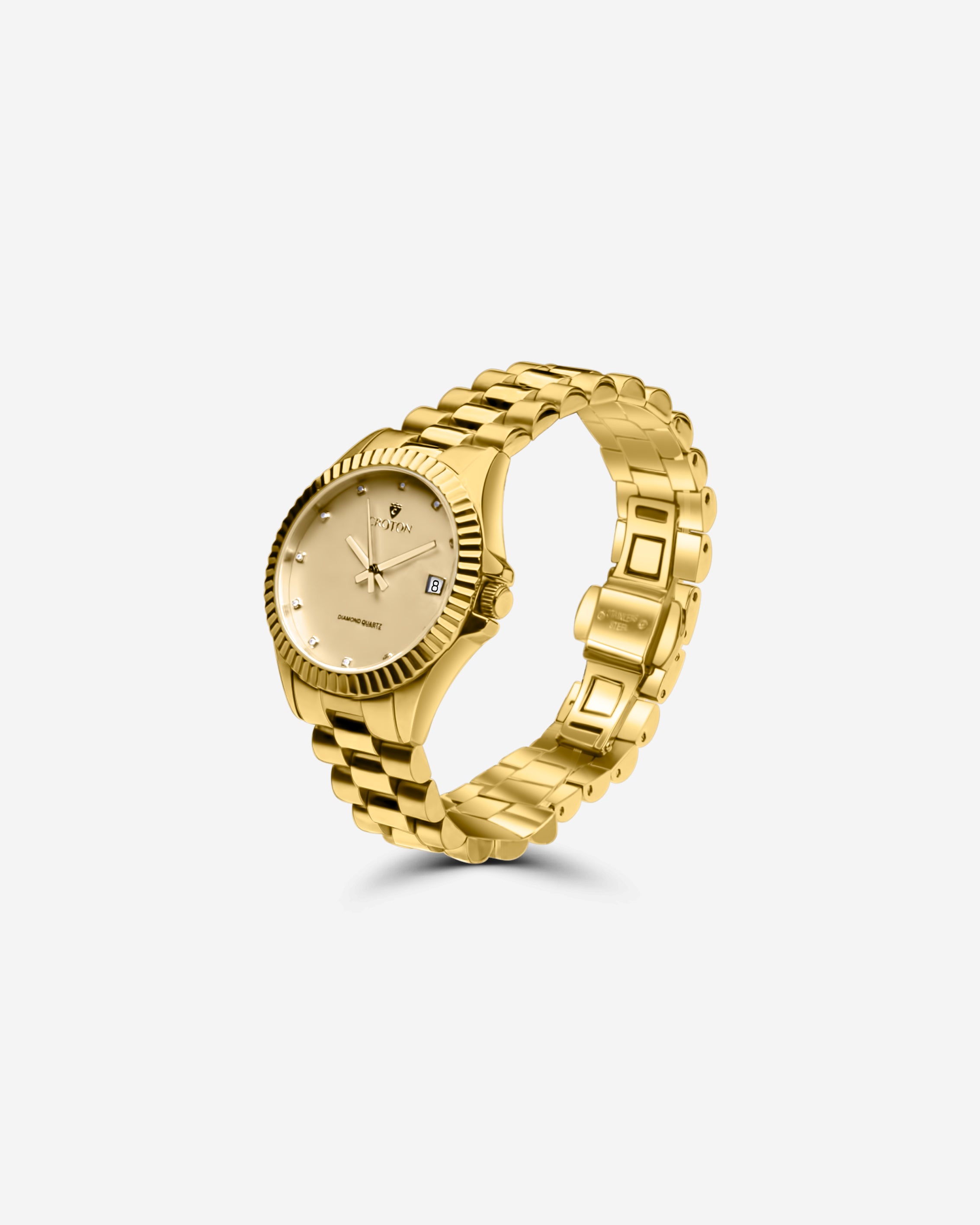 THE SAV Ladies Goldtone 11 Diamond Marker Watch with Magnified Date