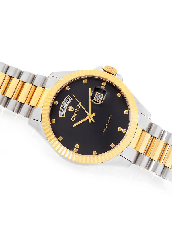 Montre CROTON CA301241SSBK Pour Homme - Acier Inoxydable - Mouvement Quartz Avec Date - Neuf Sans étiquette