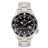 MEN'S ALL STAINLESS STEEL SPORT WATCH WITH ROTATING BEZEL - BLACK/ORANGE INDEX DIAL BLACK BEZEL - CROTON GROUP