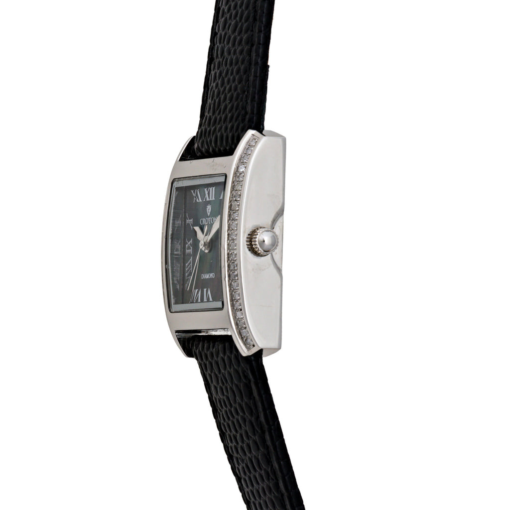 Ladies Swiss Quartz Diamond Case Watch with Black Mother of Pearl Dial