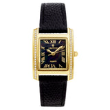 Ladies Swiss Quartz Diamond Case Watch with Goldtone Case and Black MOP Dial