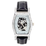 Ladies Quartz Snowflake Obsidian & Mother of Pearl Dial Watch with Crystal Bezel