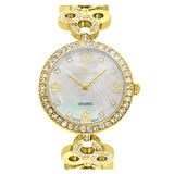 Ladies Goldtone Mother of Pearl Dial Watch with Crystal Bezel & Bracelet