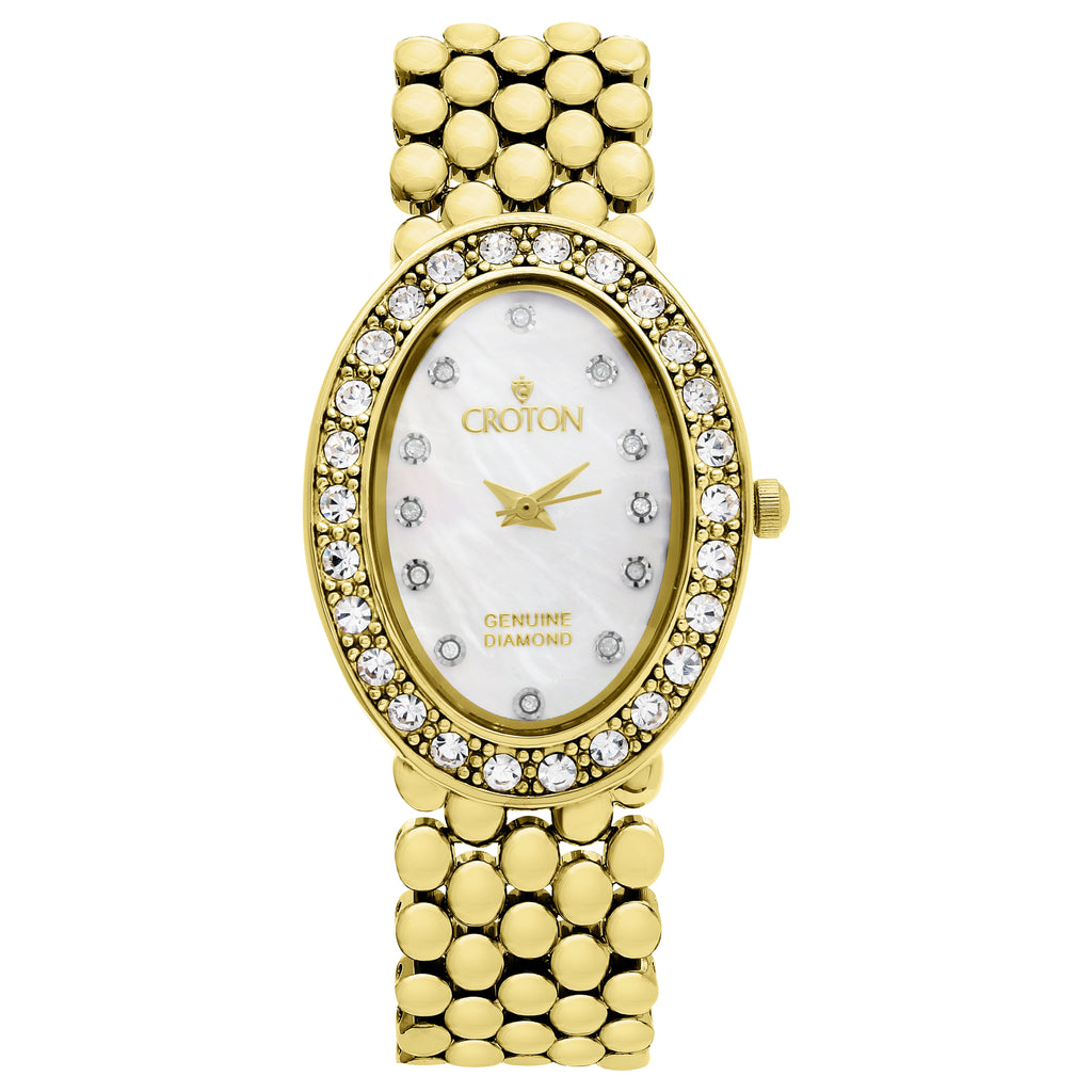Croton Ladies Goldtone Oval Mother of Pearl Dial Watch with Diamond Markers