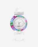 Ladies Ballroom Quartz Reversible Bezel Crystal Accented Colors With Leather Strap