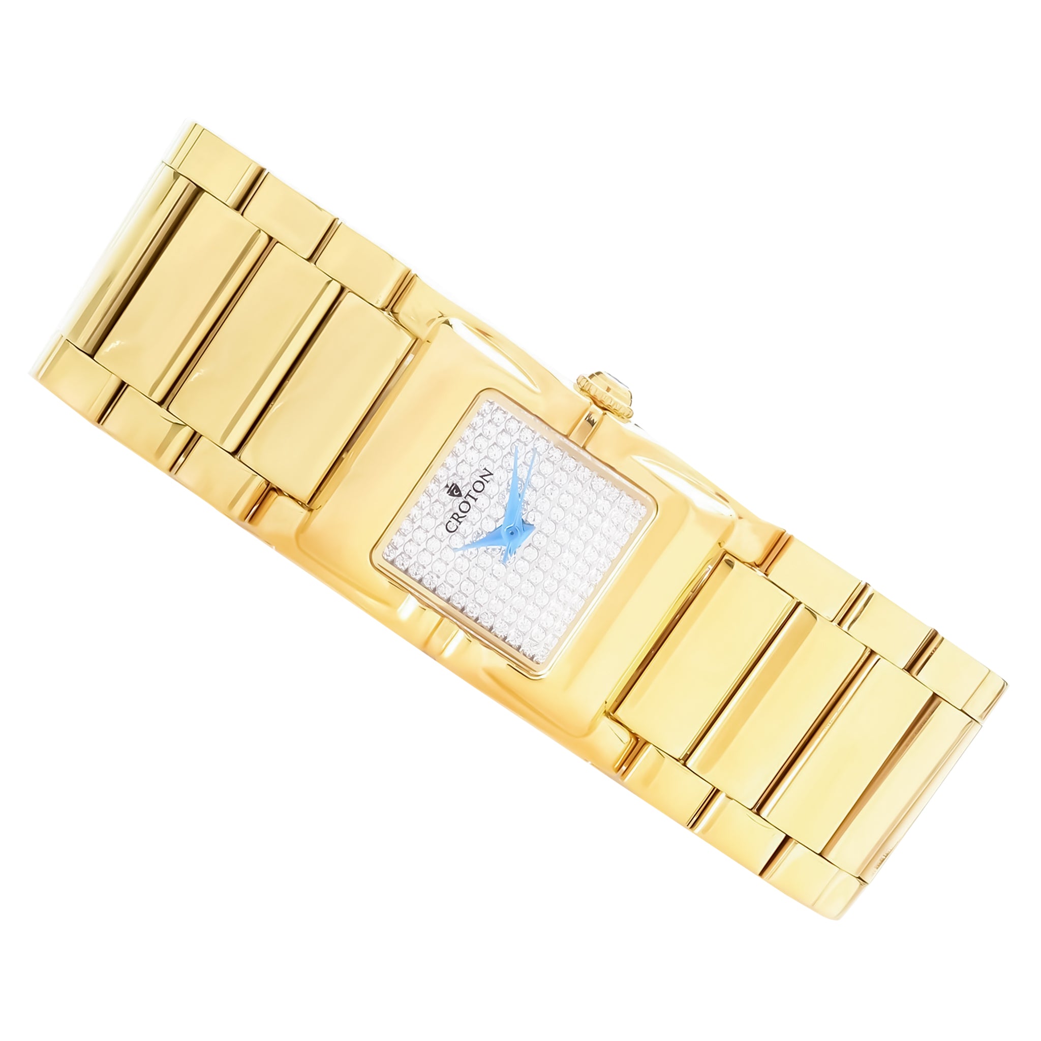 Ladies Goldtone Swiss Parts Bracelet Watch with Square CZ Pave Dial