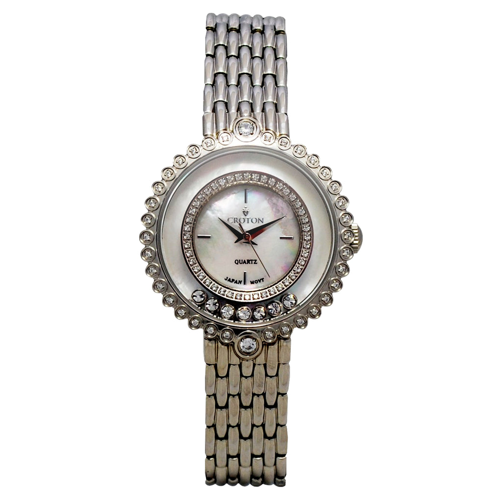 Ladies Stainless Silvertone Floating Crystal Watch with Mother of Pearl Dial
