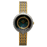 Ladies Stainless Two Tone Floating Crystal Watch with Black Mother of Pearl Dial