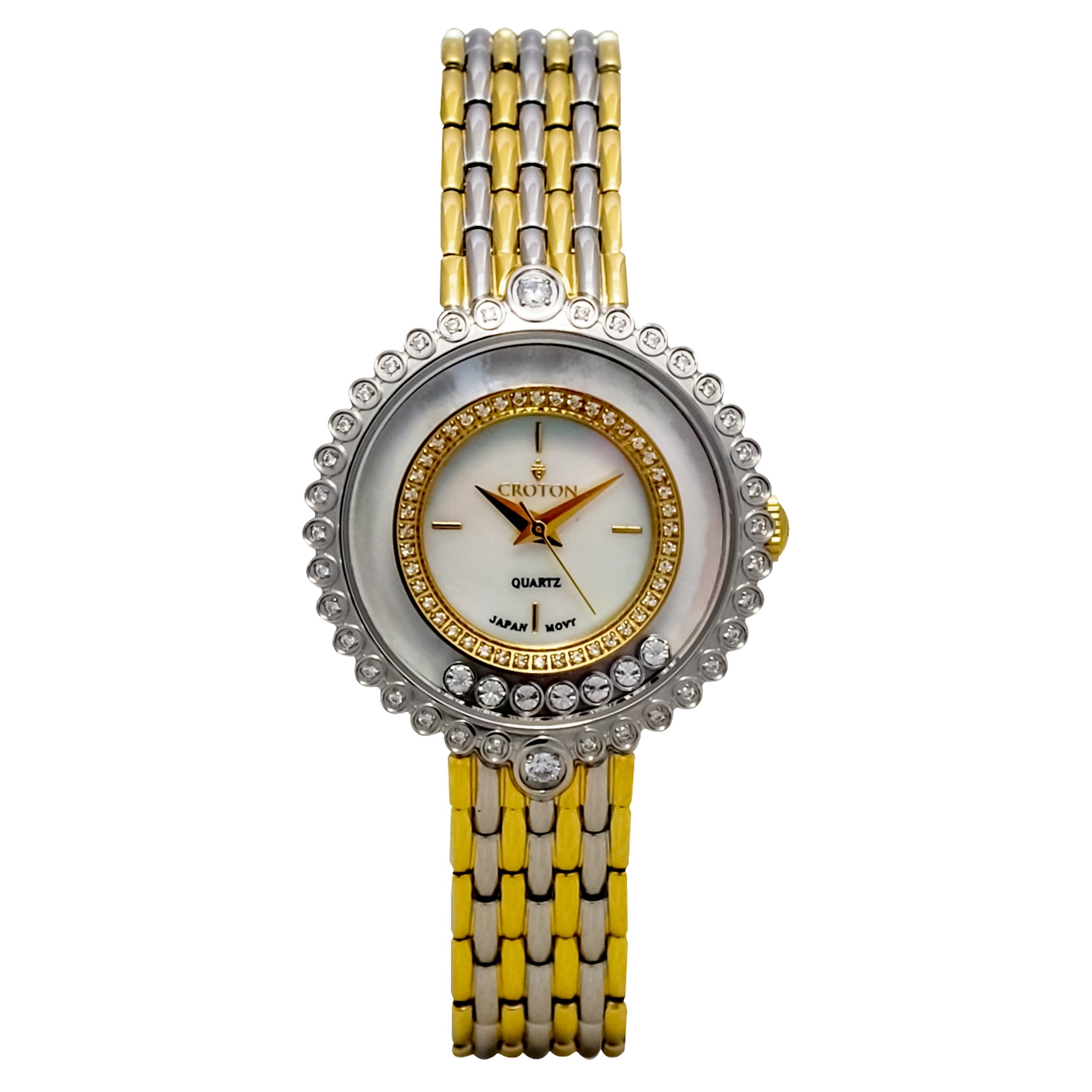 Ladies Stainless Two Tone Floating Crystal Watch with Mother of Pearl Dial