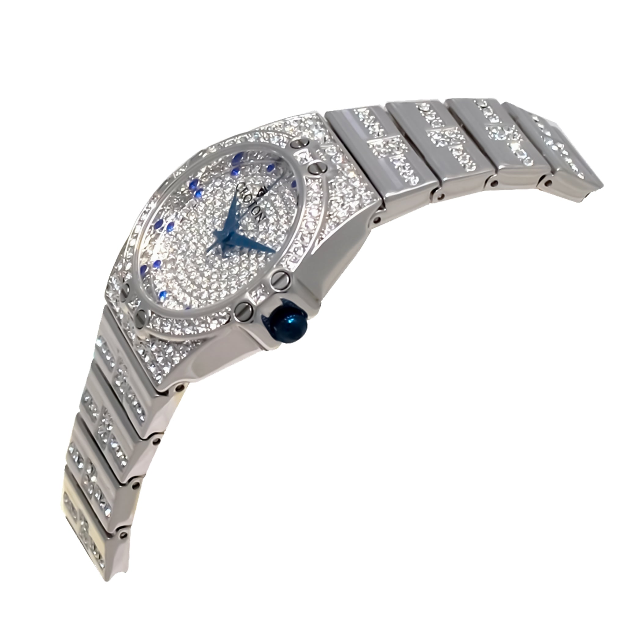 Ladies Quartz Austrian Crystal Watch with Blue Crystal Markers & Blue Metallic Hands