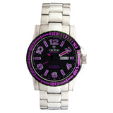 Men's All Stainless 22 Jewel Swiss Automtaic with Black Dial and Purple Accents