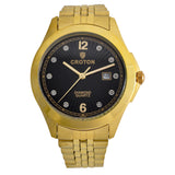 Men's Goldtone Quartz Black Dial Watch with 10 Diamond Markers