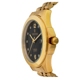Men's Goldtone Quartz Black Dial Watch with 10 Diamond Markers