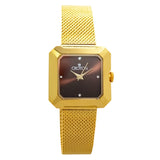 Ladies All Stainless Steel Goldtone Mesh Bracelet Watch with Brown Dial